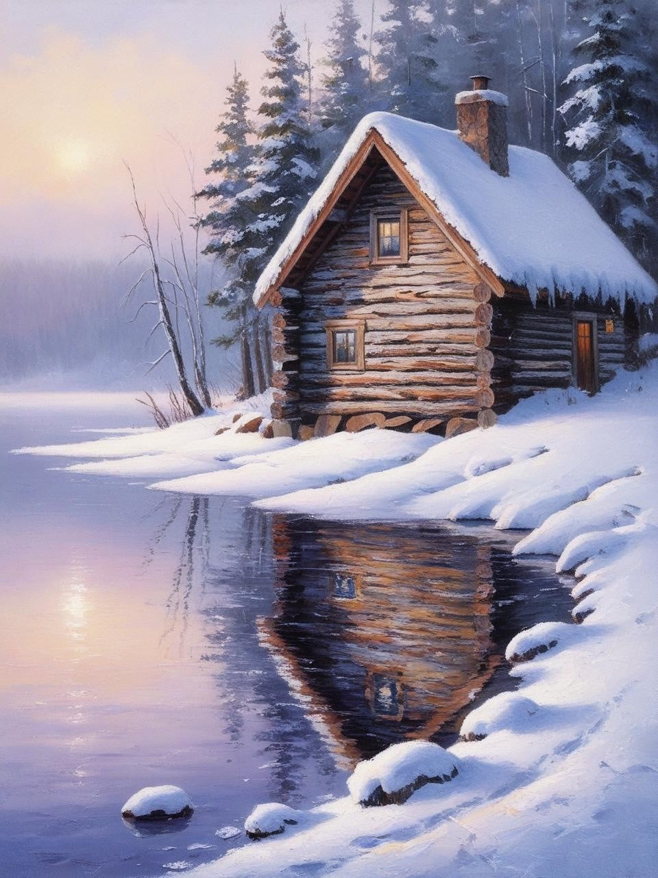 Paint by Number Cabin Nestled in Snow