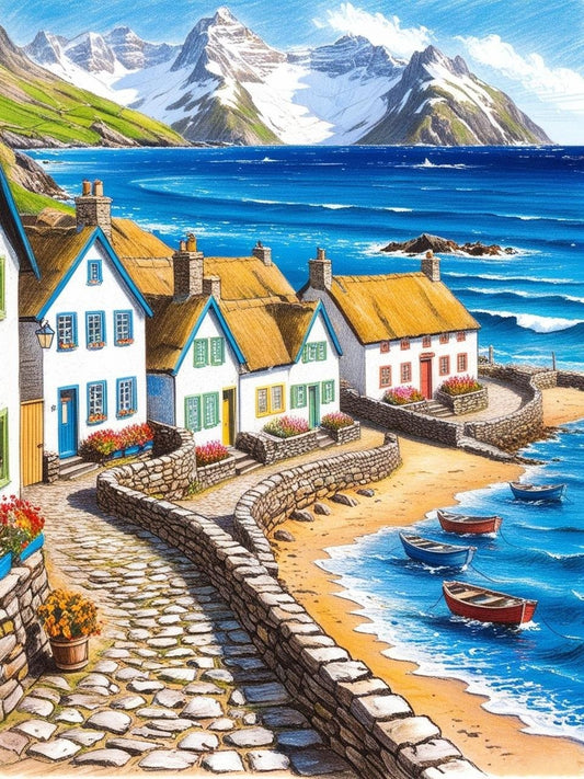 Paint by Number Coastal Village Charm