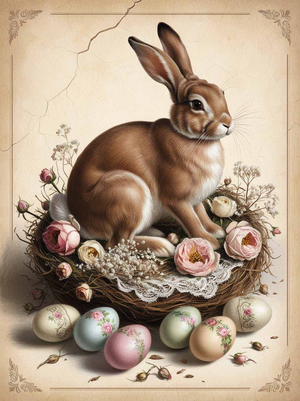 Paint by Number Vintage Bunny in a Floral Landscape