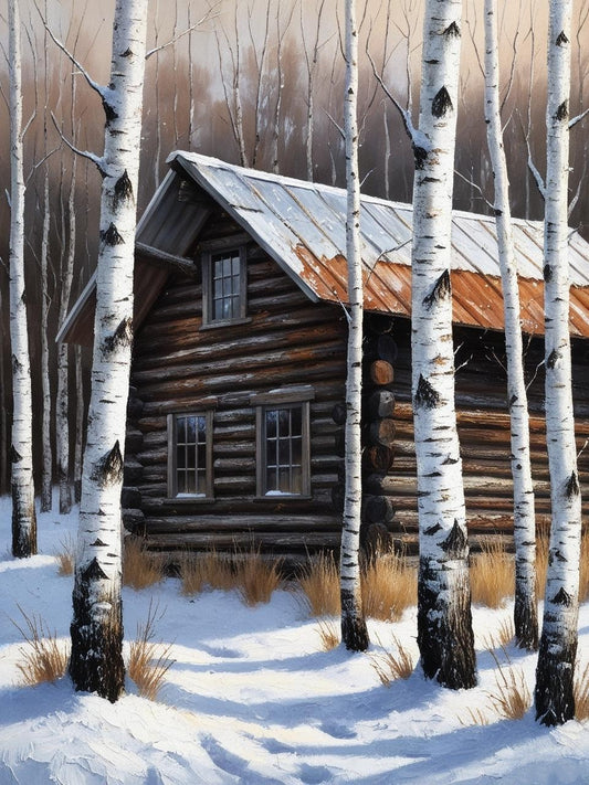 Paint by Number Snowy Cabin in the Valley