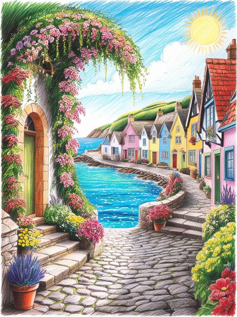 Paint by Number Coastal Village Charm