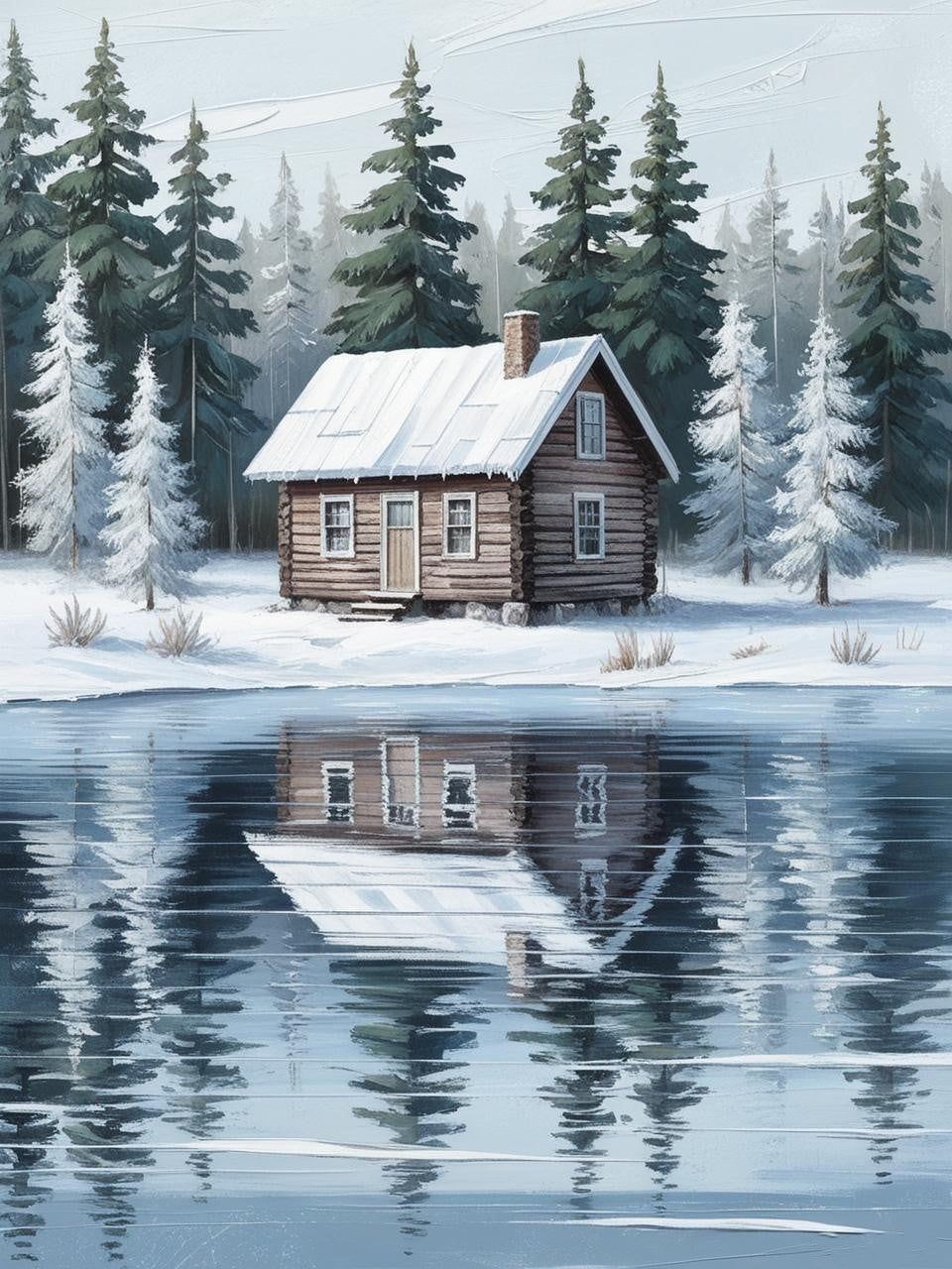 Paint by Number Cabin Under a Winter Sky