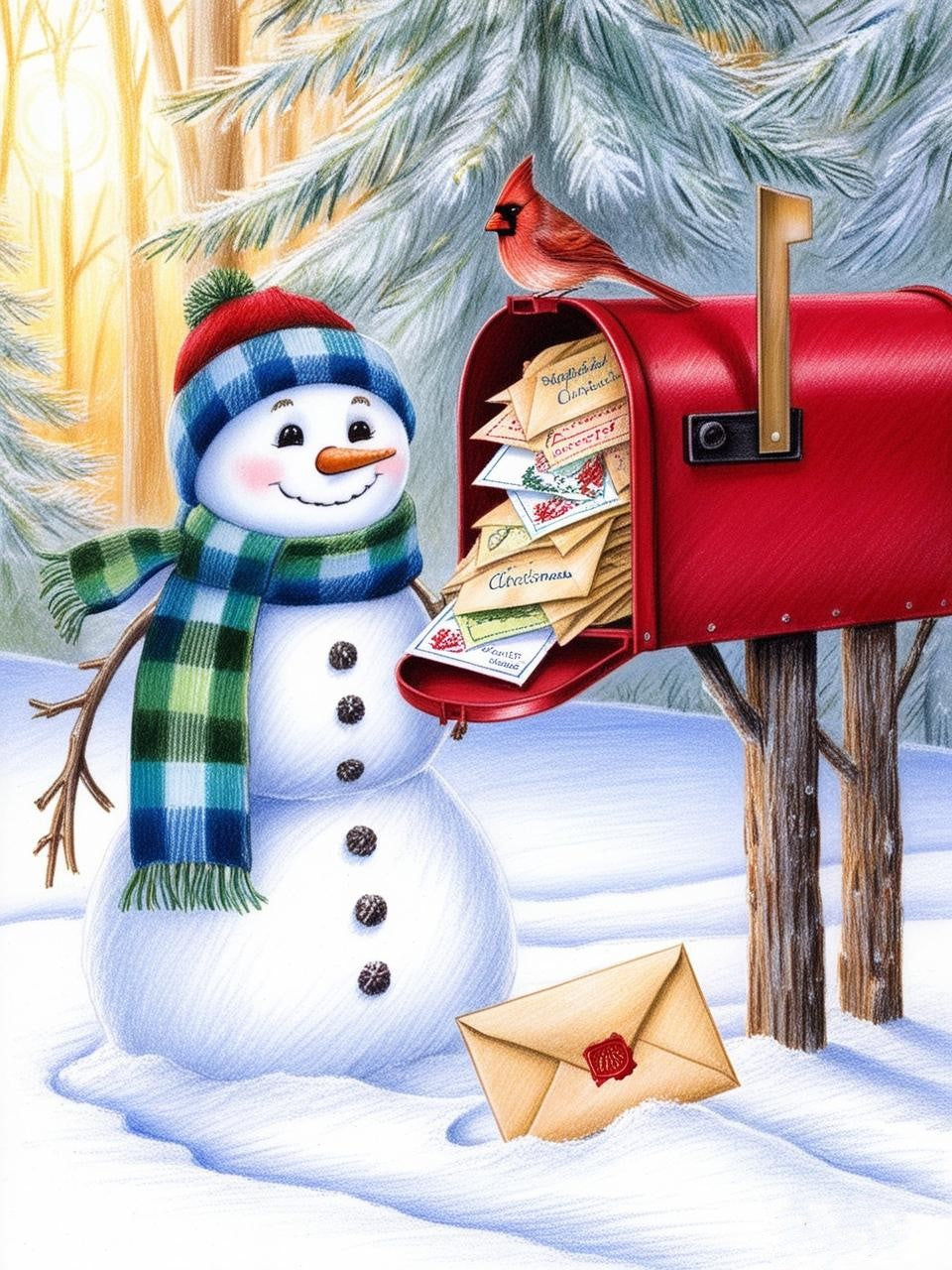 Paint by Number Whimsical Snowman Mail