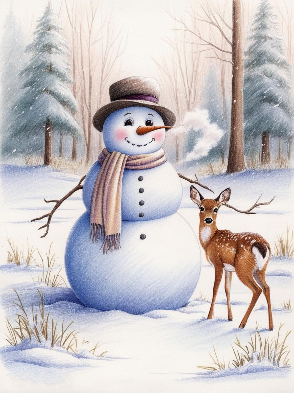 Paint by Number Curious Deer Moments Snowman