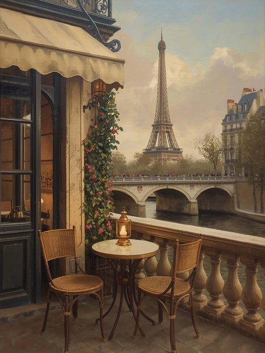 Paint by Number Paris Eiffel Tower Riverside Café Scene – Paint by Number Kit