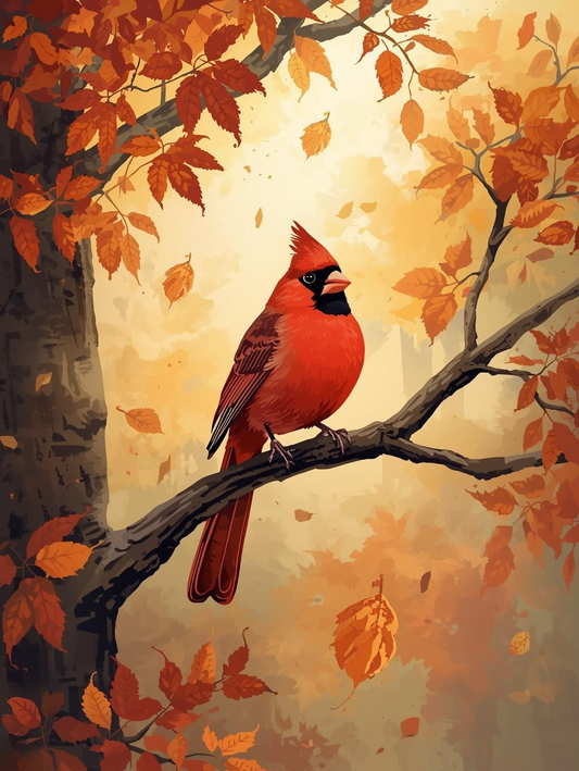 Paint by Number Red Cardinal on Autumn Branch – Warm Fall Wildlife Paint by Number Kit for Adults