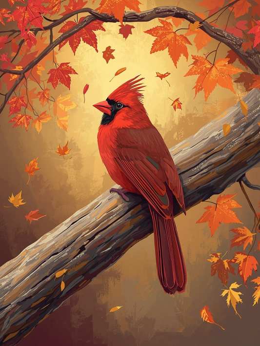 Paint by Number Red Cardinal in Autumn Foliage – Cozy Fall Bird Acrylic Paint by Number Kit