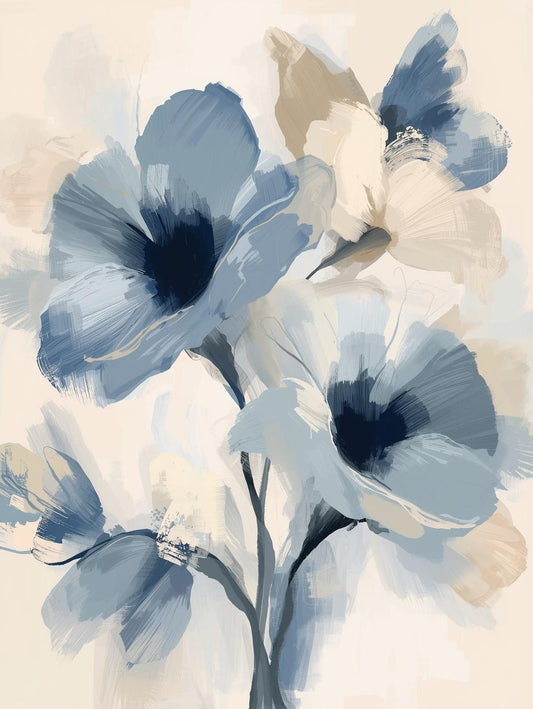 Paint by Number Blue Ivory Bloom – Abstract Floral Canvas Kit