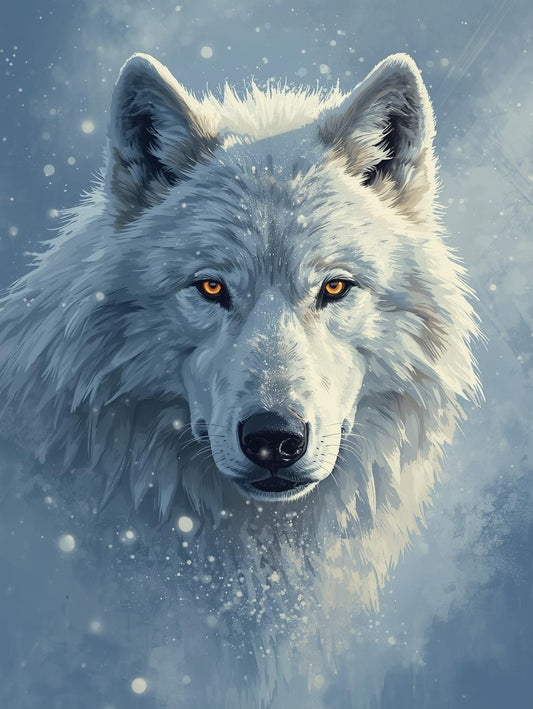 Paint by Number White Wolf Portrait in Falling Snow - Paint by Number Kit for Adults