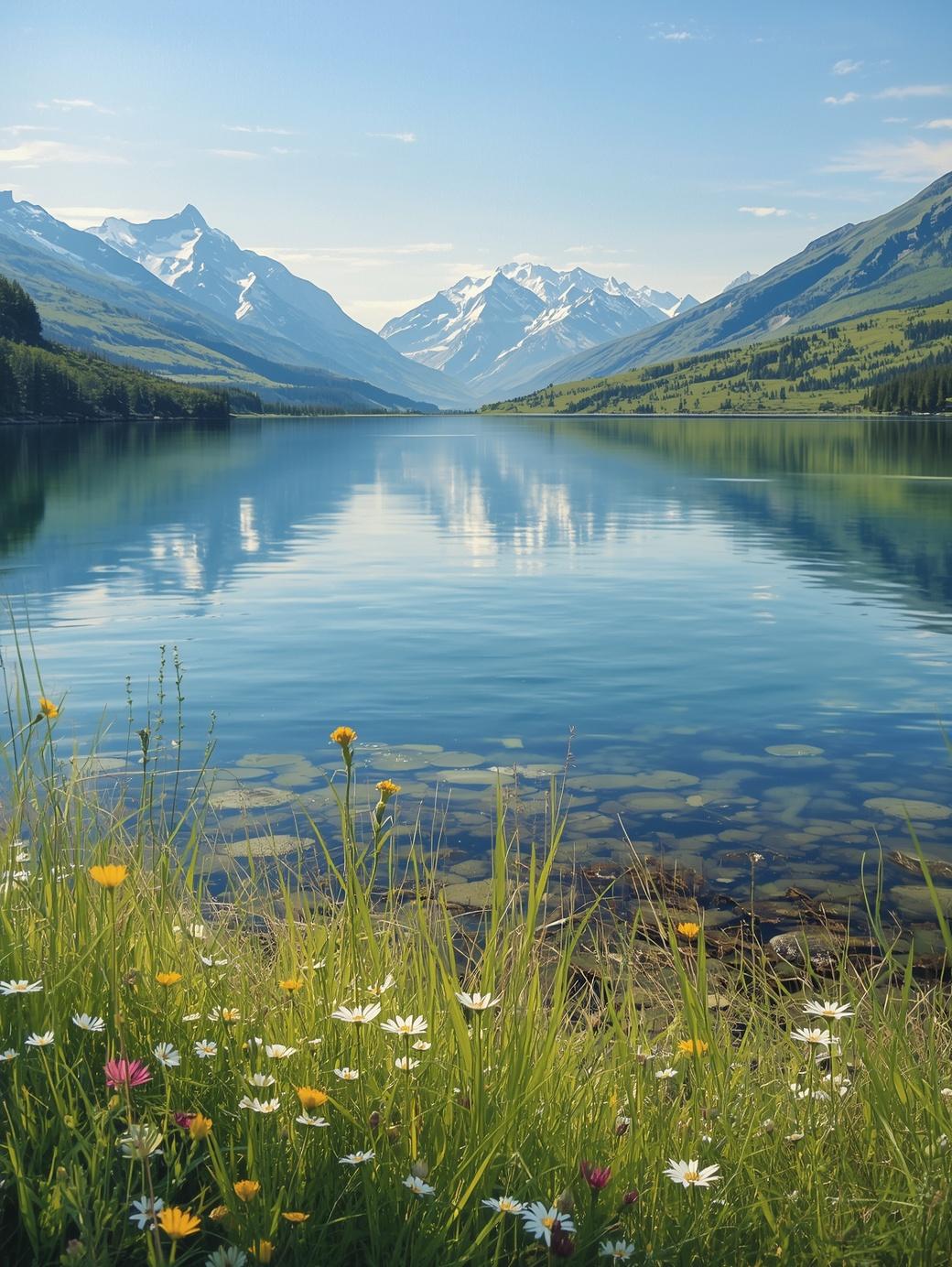 Paint by Number Crystal Clear Mountain Lake Shore - Canvas Paint by Number Kit