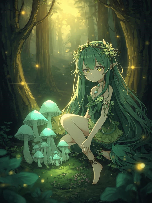 Paint by Number Forest Fairy and Glowing Mushrooms - Fantasy Anime Paint by Number Kit for Adults