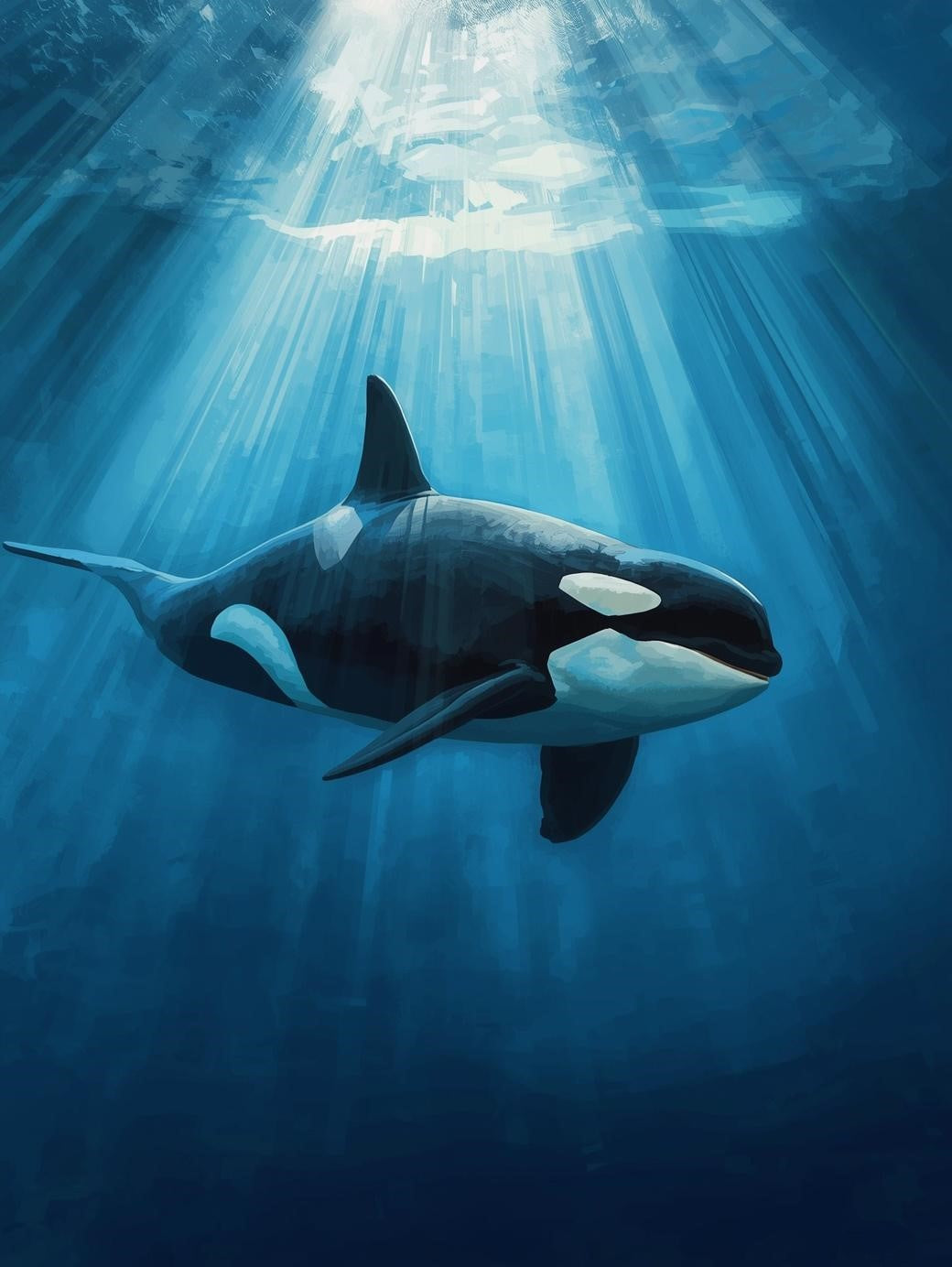 Paint by Number Orca Whale Gliding Beneath Blue Ocean Light - Adult Paint by Number Kit