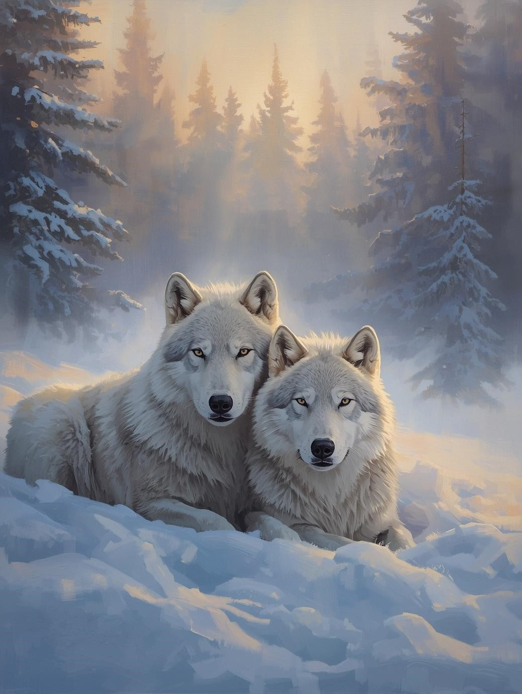 Paint by Number Arctic Wolf Pair in Snowy Forest - Painting Kit for Adults
