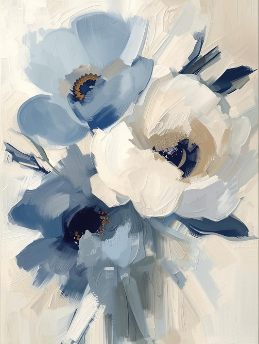 Paint by Number Blue Ivory Bouquet – Abstract Floral Canvas Kit for Adults