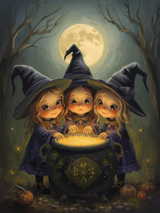 Paint by Number Adorable Witch Trio Brewing Potion – Cozy Halloween Paint by Number Kit for Adults