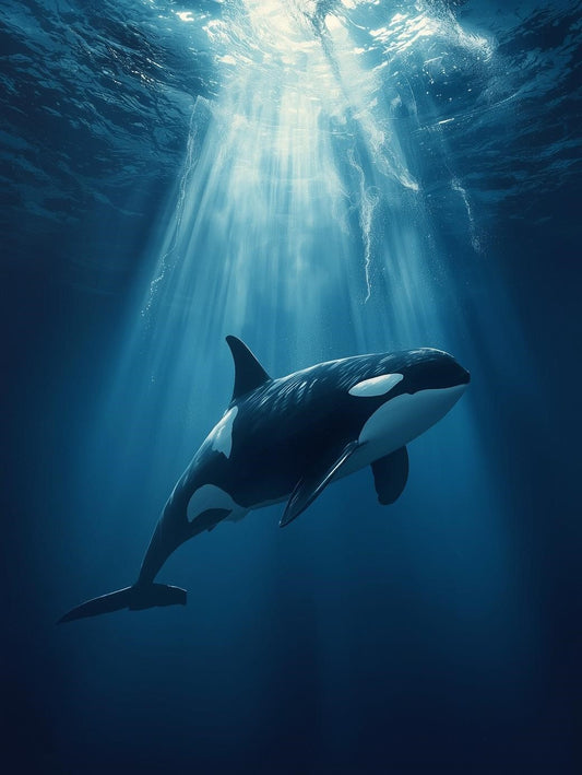 Paint by Number Orca Whale Beneath Shimmering Ocean Rays - Acrylic Paint by Number Kit