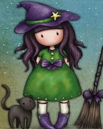 Paint by Number Cute Witch with Broom