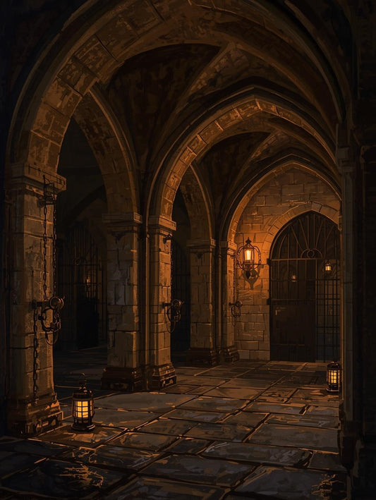 Paint by Number Gothic Castle Hallway with Lantern Light – Paint by Number for Adults