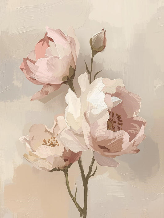 Paint by Number Two Stem Blossom – Minimal Floral Canvas Kit for Adult