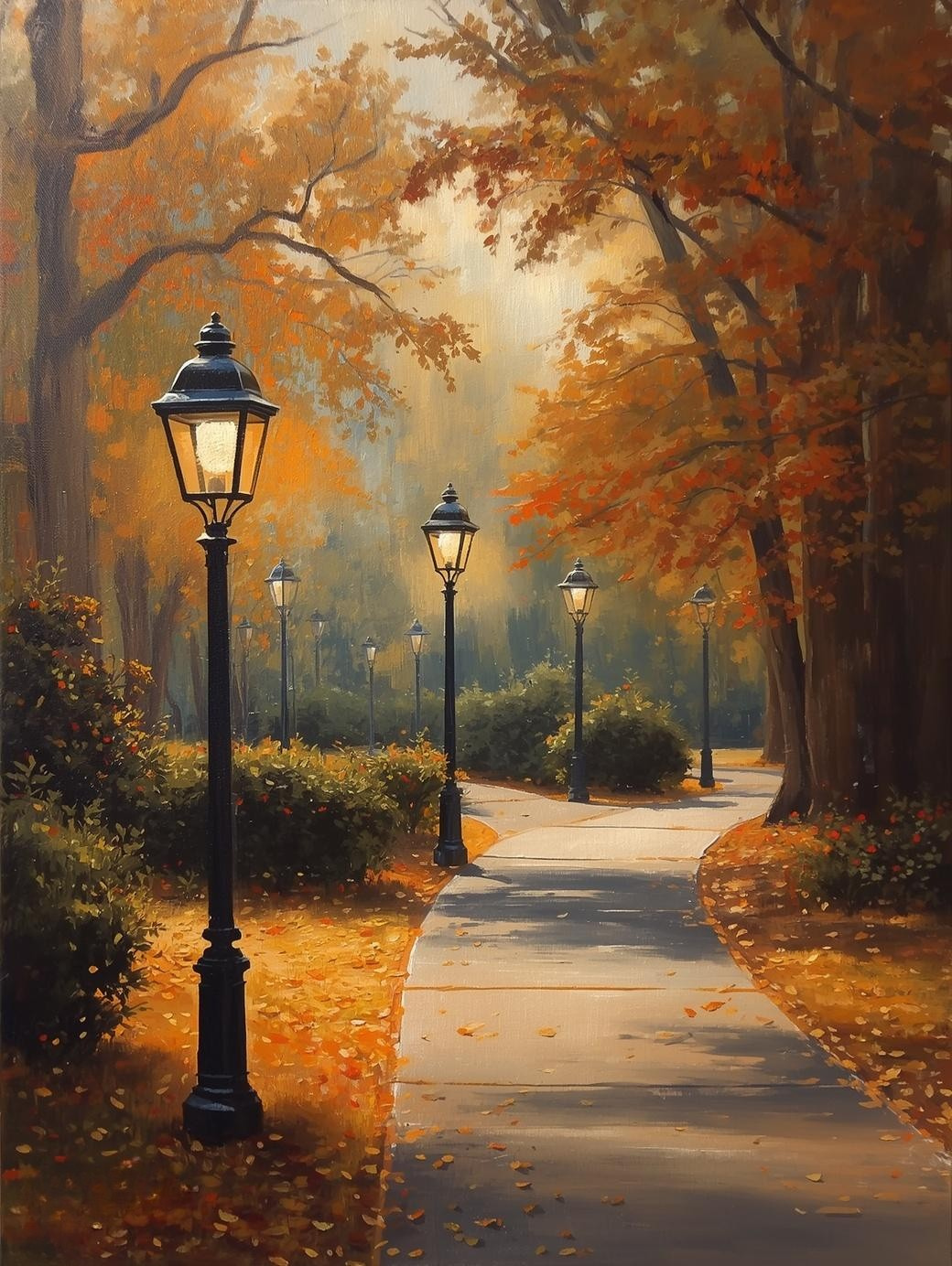 Paint by Number Romantic Fall Park Lamp Walkway – Paint by Number Kit