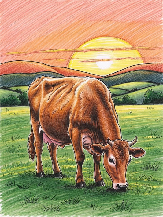 Paint by Number Cow Against a Sunset Sky