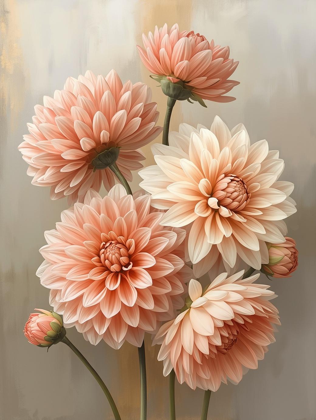 Paint by Number Peach Dahlia Elegance – Floral Paint by Number for Adults