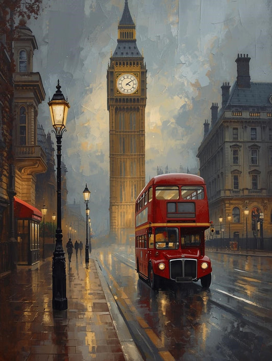 Paint by Number Paris Street Café with Eiffel Tower at Sunset – DIY Paint by Number Kit