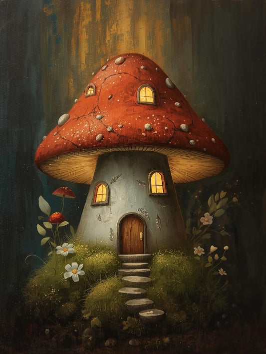 Paint by Number Cozy Mushroom Cottage – Paint by Number Kit for Adults