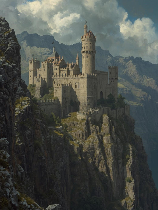 Paint by Number Majestic Cliffside Castle in Mountain Kingdom – Paint by Number for Adults
