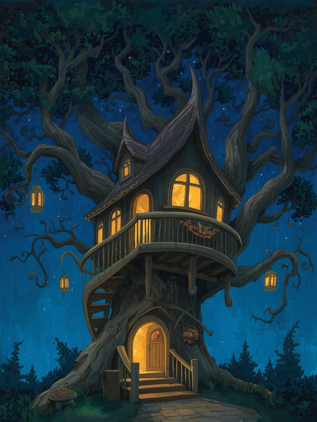 Paint by Number Midnight Treehouse Retreat – Paint by Number Kit