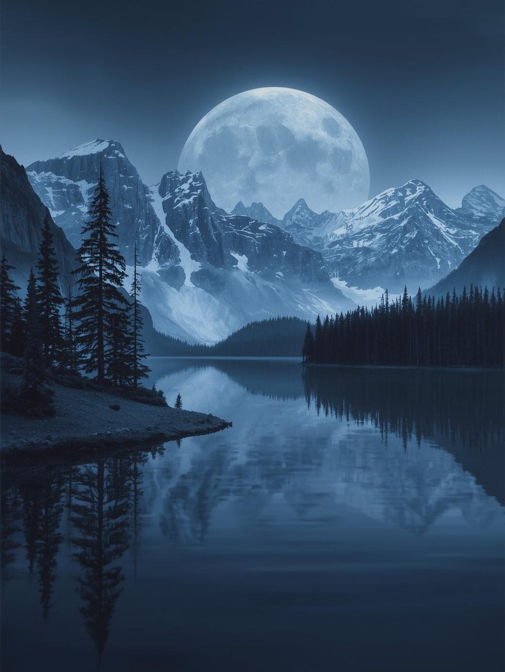 Paint by Number Full Moon Over Alpine Lake - Canvas Paint by Number Kit