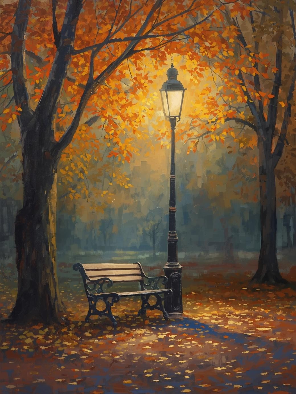 Paint by Number Serene Autumn Park Bench and Lamp – Paint by Number Kit for Adults