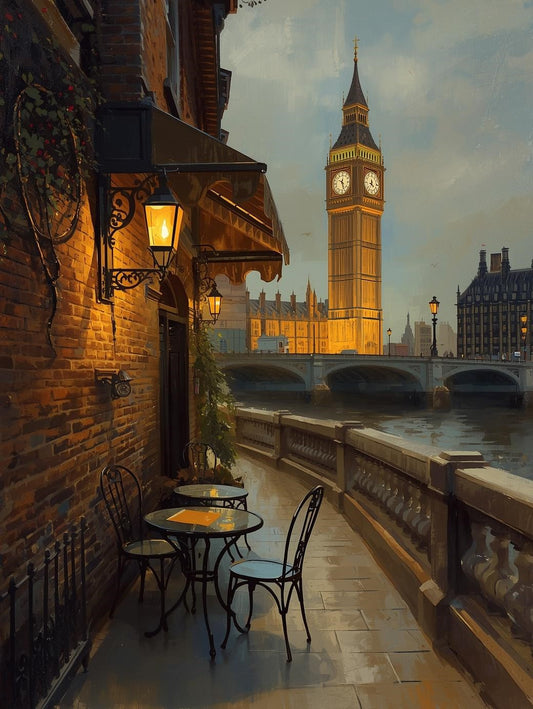 Paint by Number Paris Street Café with Eiffel Tower Glow – DIY Painting Kit