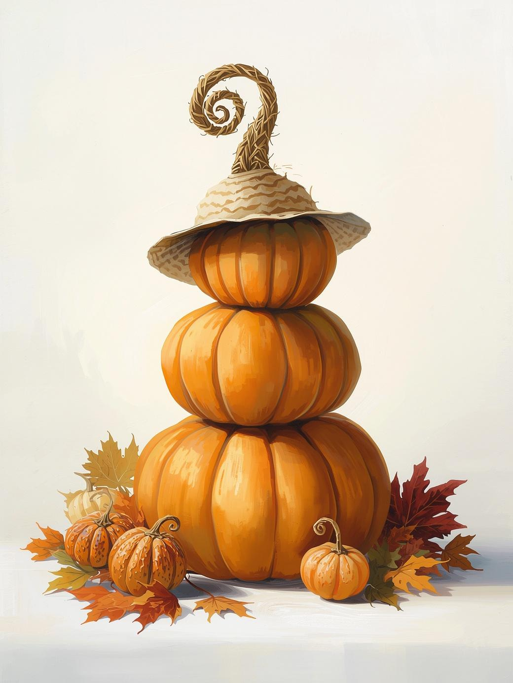 Paint by Number Stacked Pumpkin Witch with Hat – Cute Halloween Paint by Number Kit for Adults