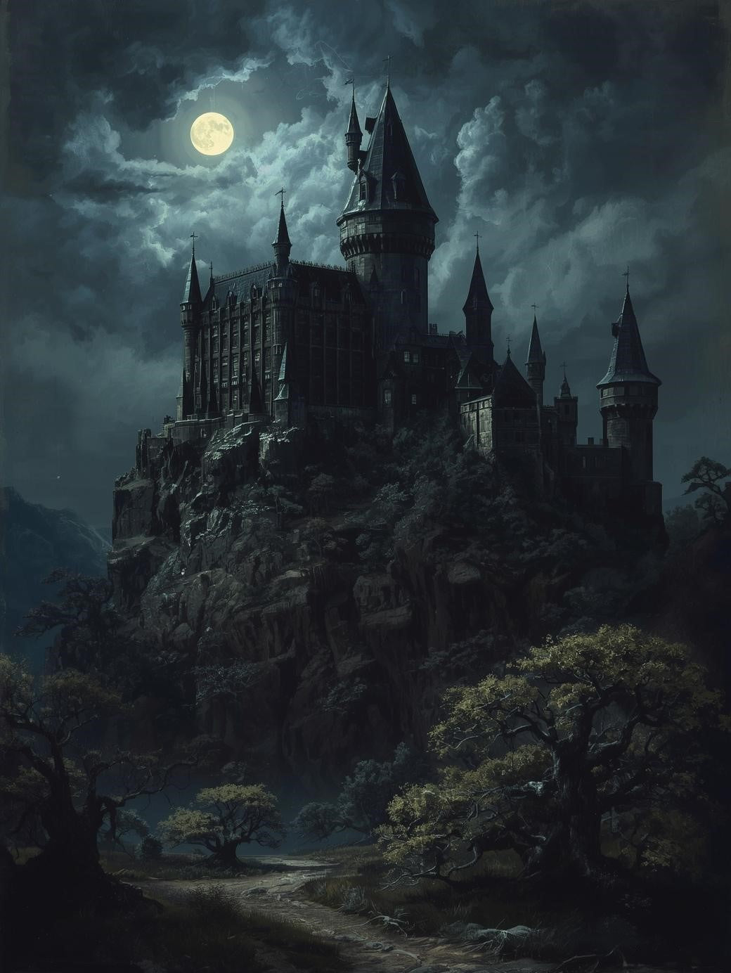 Paint by Number Moonlit Gothic Castle Fortress – DIY Adult Painting Kit