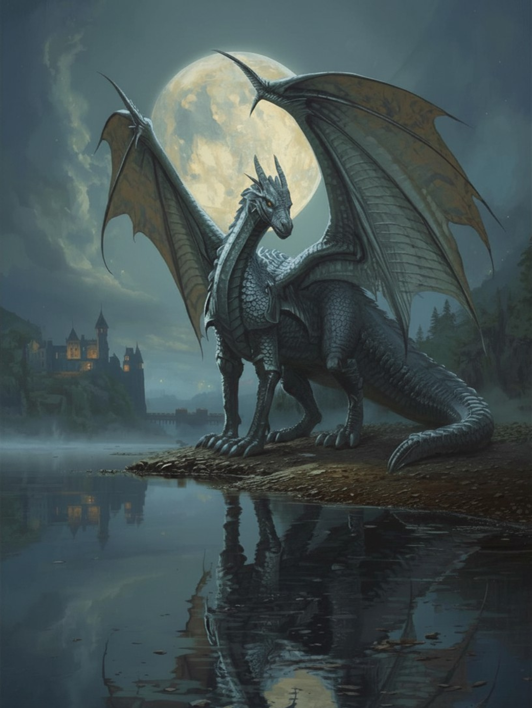 Paint by Number Moonlit Silver Dragon – DIY Paint by Number for Adults