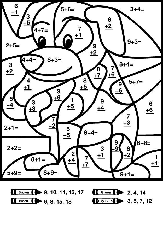 Free Color By Number  Dog Doing Math