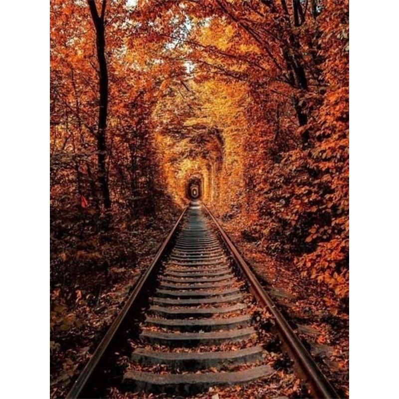 Paint By Number Autumn Landscape Railroad Tracks