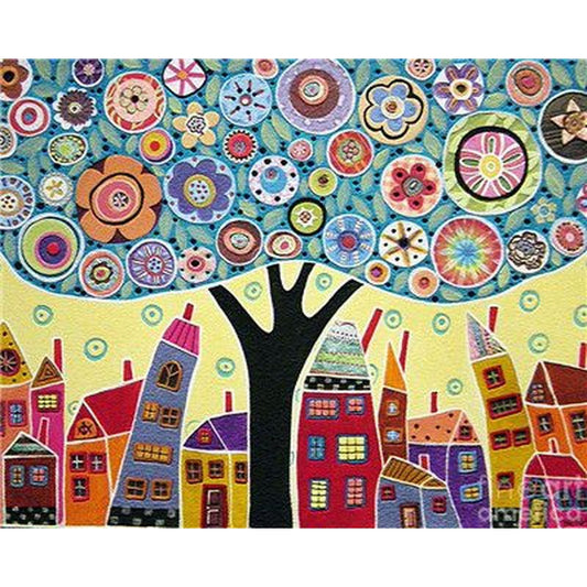 Paint By Number Quirky Town Quilted Tree