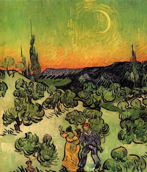 Landscape With Couple Walking And Crescent Moon By Vincent Van Gogh Paint By Number