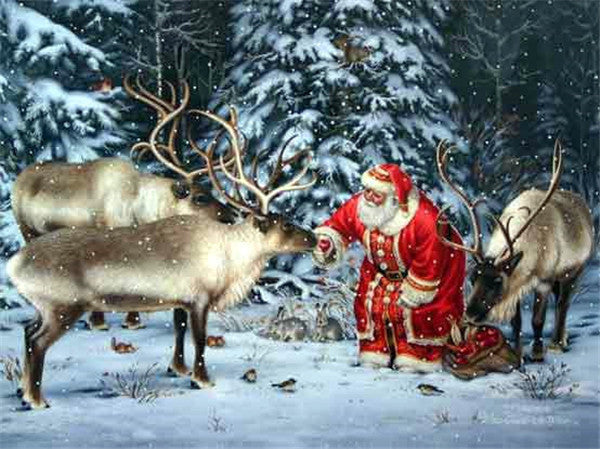Paint By Number Classic Santa With Reindeer