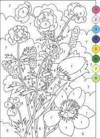 Free Color By Number Spring Flowers
