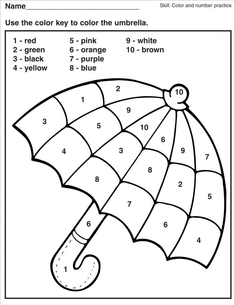 Free Color By Number Umbrella