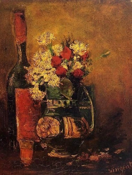 Vase With Carnations And Roses And A Bottle By Vincent Van Gogh Paint by Number