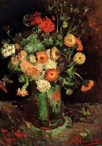 Vase With Zinnias And Geraniums By Vincent Van Gogh Paint by Number