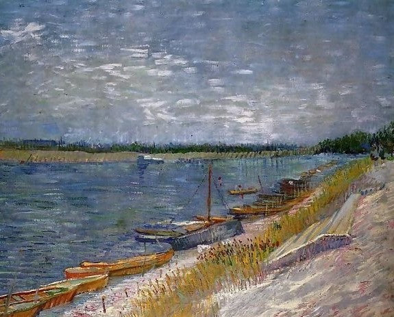 View Of A River With Rowing Boats By Vincent Van Gogh Paint by Numberh