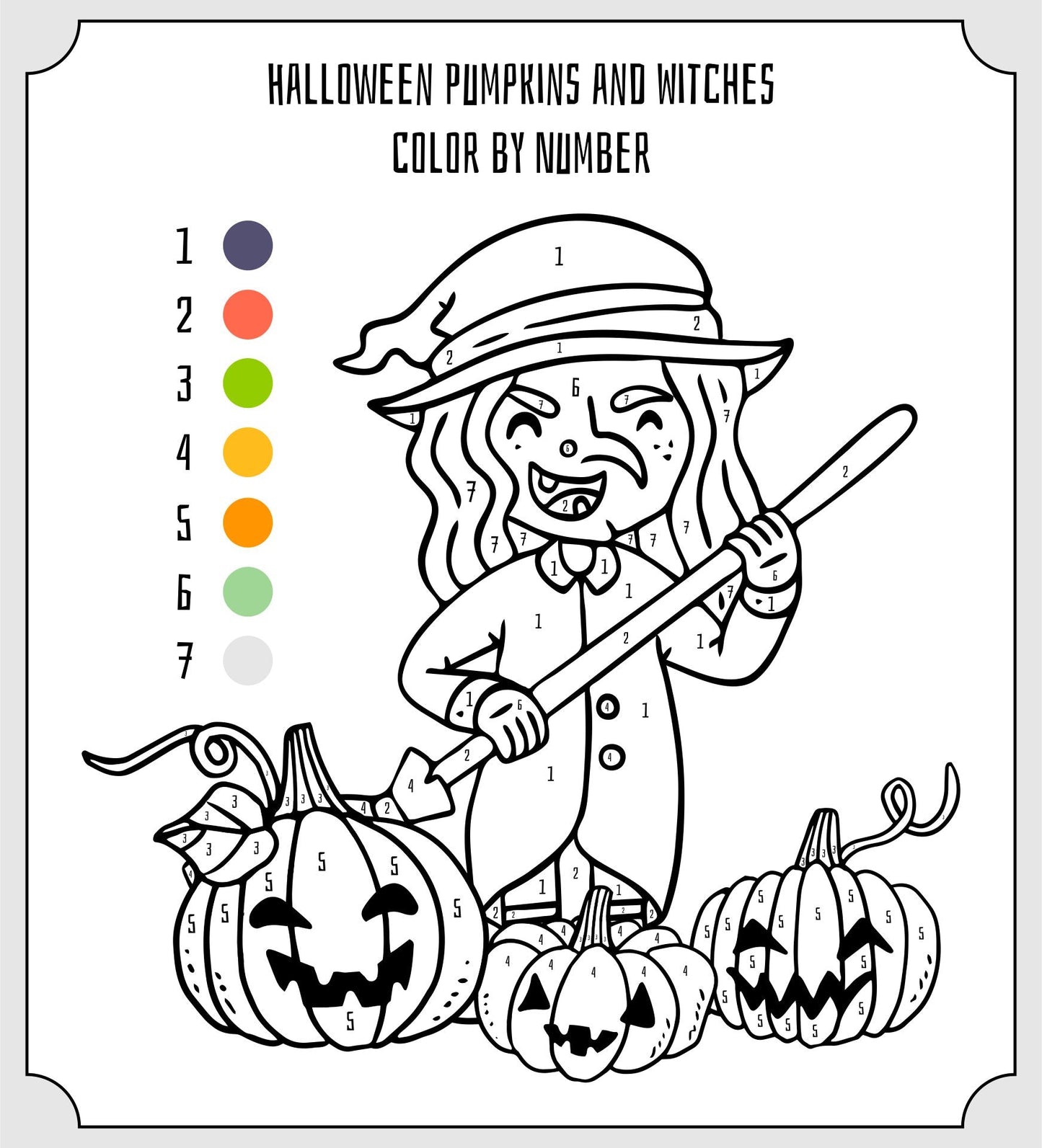 Free Color By Number Pumpkins and Witches